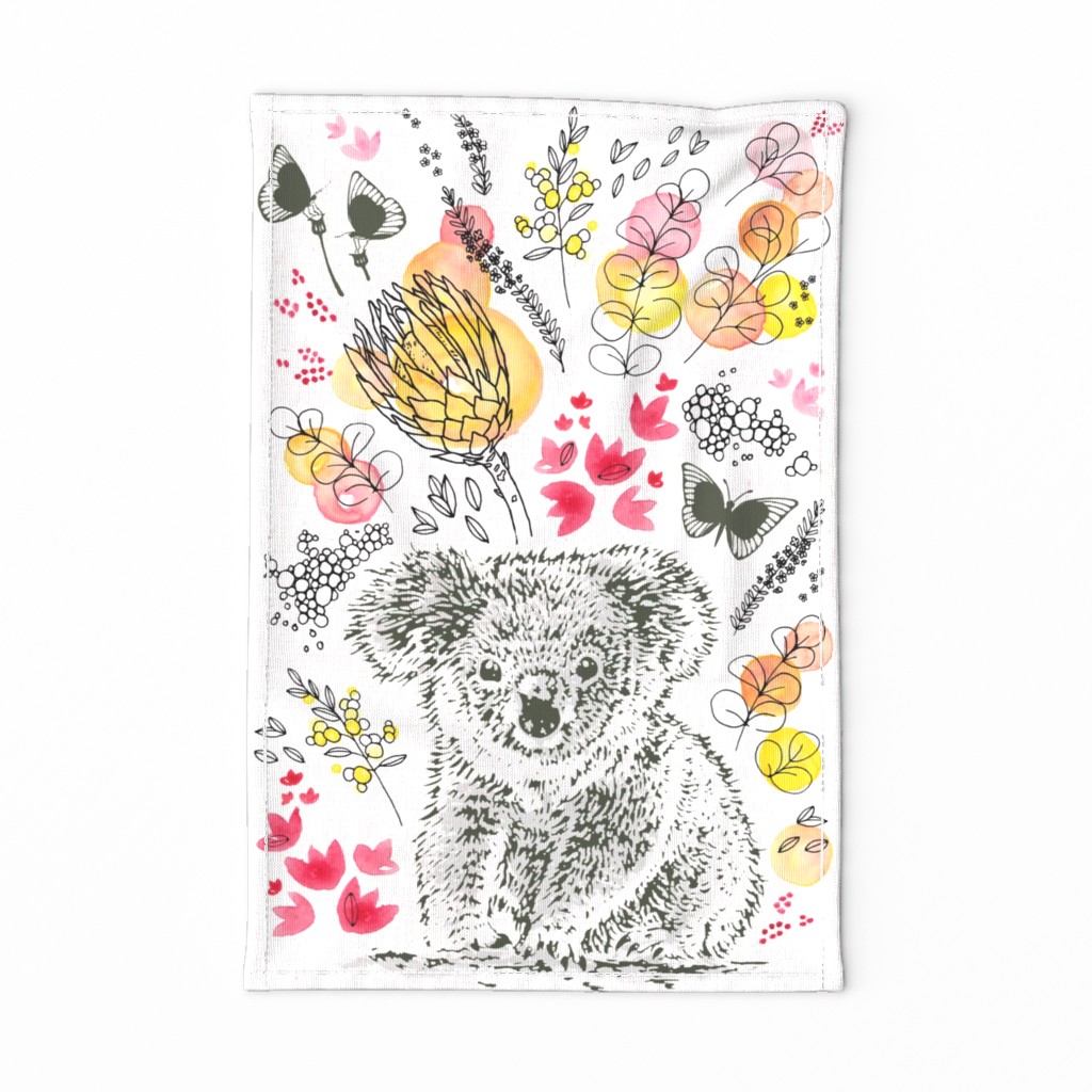 Koala Floral Tea Towel