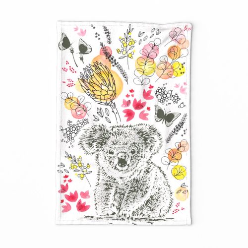 Koala Floral Tea Towel