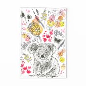 Koala Floral Tea Towel