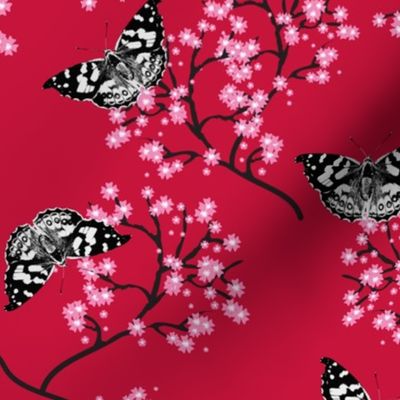 Butterflies in Spring - deep red cherry