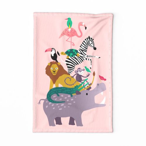 Wild animal tower poster tea towel
