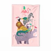 Wild animal tower poster tea towel