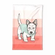 wheaton-scottish-terrier-tea-towel: coral linen