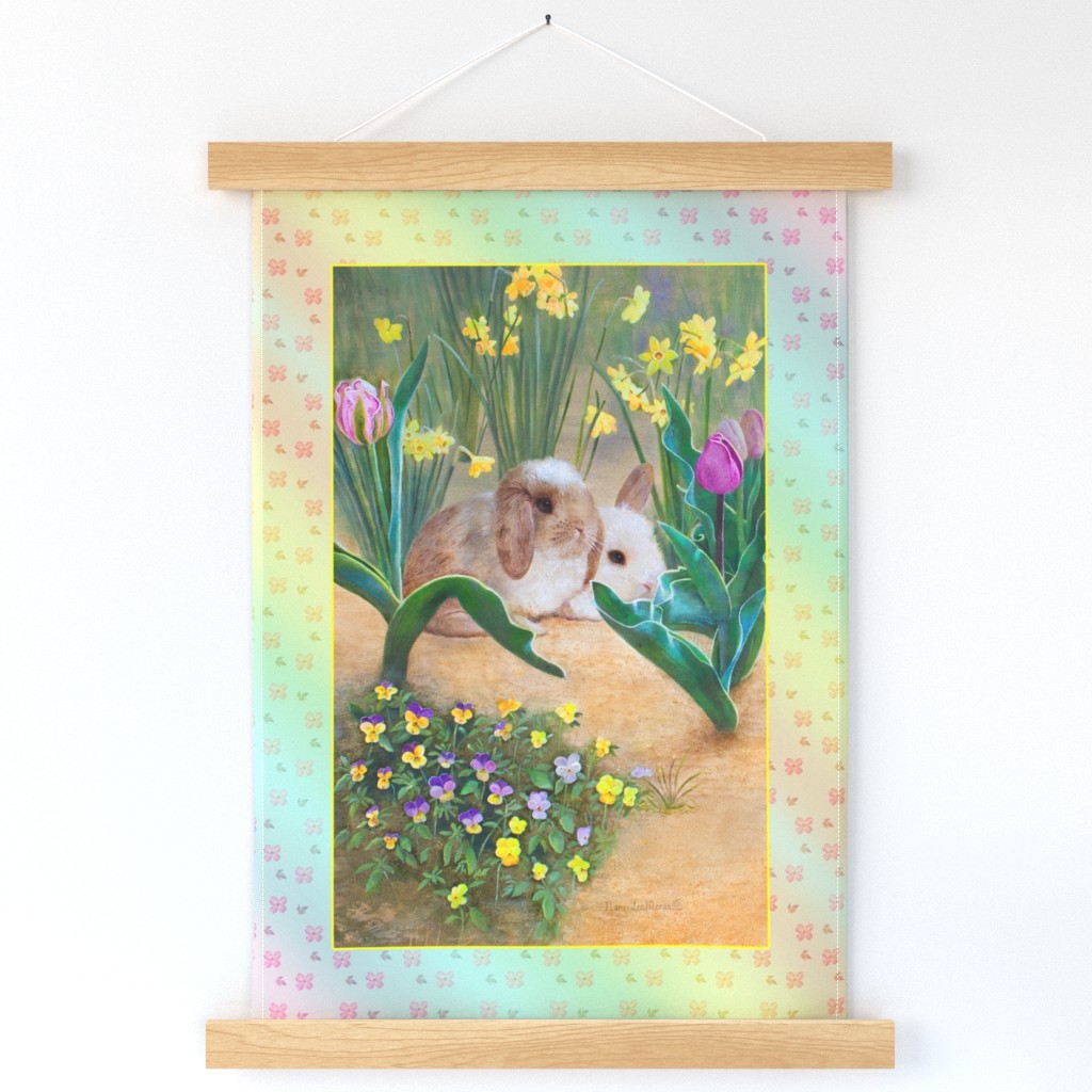 27x18-Inch Panel and Tea Towel of Springtime Baby Rabbits