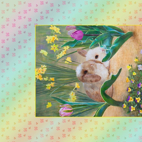 27x18-Inch Panel and Tea Towel of Springtime Baby Rabbits