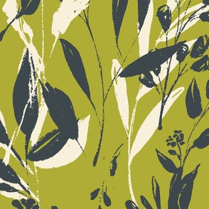 Modern Ink Brush Botanical leaves - olive