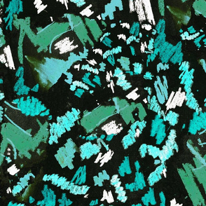 Pencil marks modern abstract in green and turquoise on black