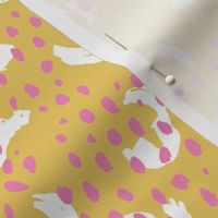 Abstract confetti drops and minimal brush dashes rain and spots trendy summer yellow ochre pink