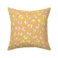 Abstract confetti drops and minimal brush dashes rain and spots trendy summer yellow ochre pink