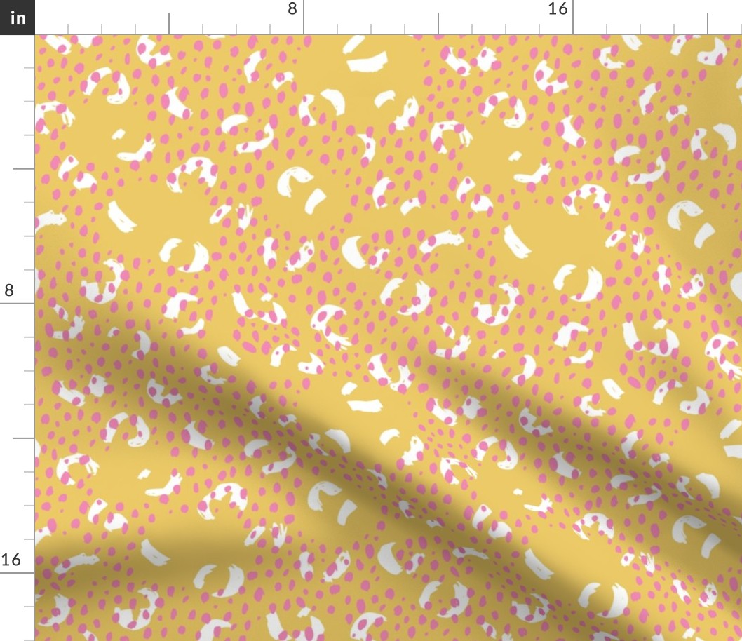 Abstract confetti drops and minimal brush dashes rain and spots trendy summer yellow ochre pink