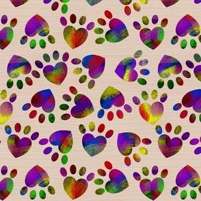 paw print hearts scattered rainbow