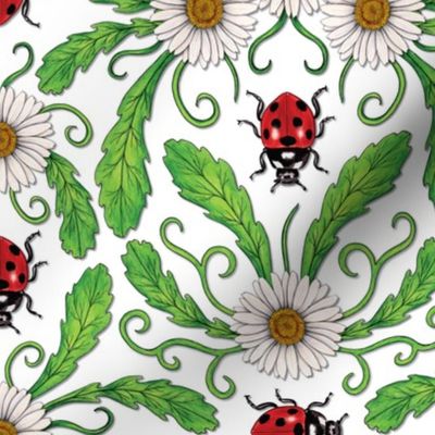 Ladybugs & Daisies - Cute Floral Bug Pattern w/ Ladybirds