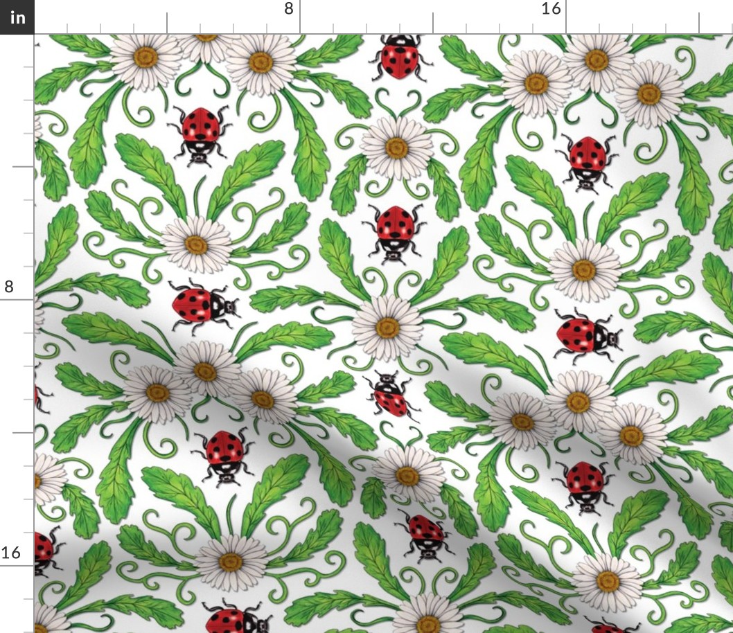 Ladybugs & Daisies - Cute Floral Bug Pattern w/ Ladybirds