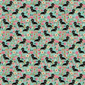 TINY - doxie dog dachshund dachshunds fabric cute flowers mint girls sweet baby clothing fabric organic fabric for babies