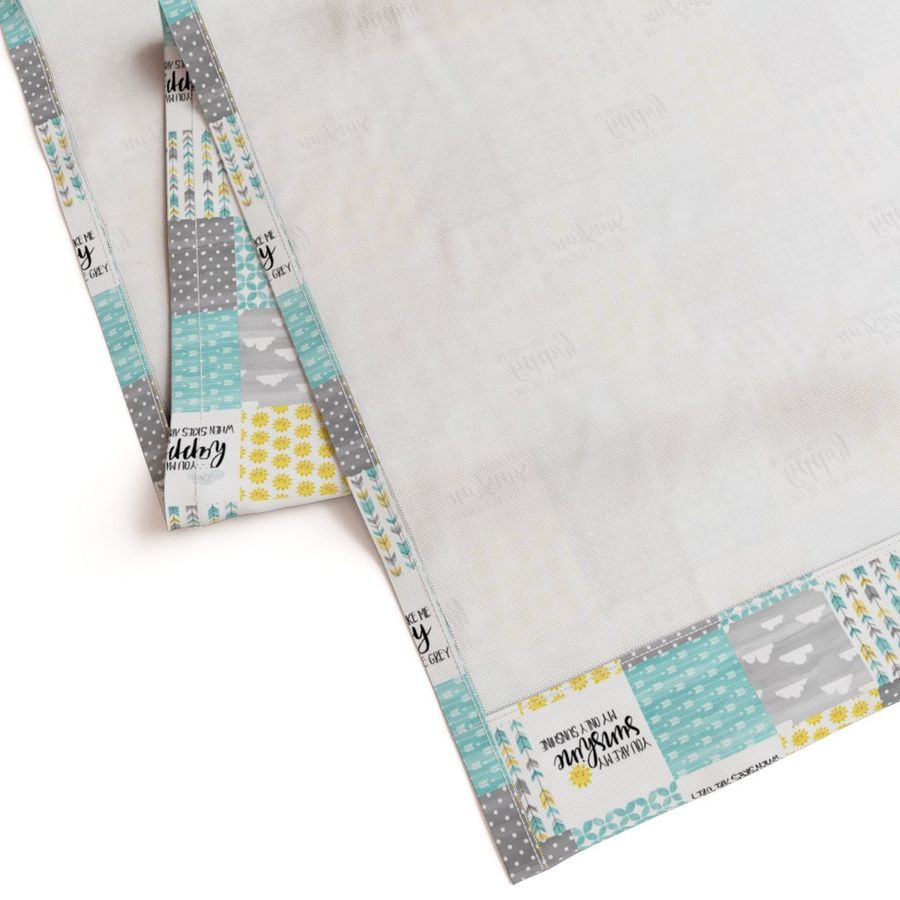 3 inch  Watercolor You are my sunshine//Yellow, Turquoise - Wholecloth Cheater Quilt