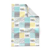 3 inch  Watercolor You are my sunshine//Yellow, Turquoise - Wholecloth Cheater Quilt