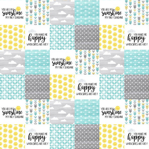 3 inch  Watercolor You are my sunshine//Yellow, Turquoise - Wholecloth Cheater Quilt