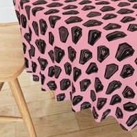 Halloween Coffins - black on pink - LAD19