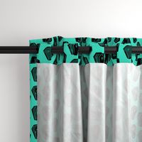 Halloween Coffins - black on teal - LAD19