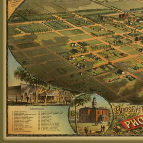 Antique birdseye view map of Phoenix AZ, large