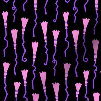 Witches Brooms - pink & purple on black - halloween - LAD19