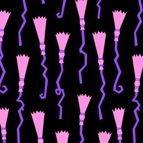 Witches Brooms - pink & purple on black - halloween - LAD19