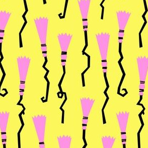 Witches Brooms - pink on yellow - halloween - LAD19