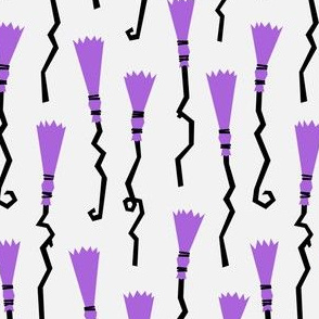 Witches Brooms - purple on light grey - halloween - LAD19