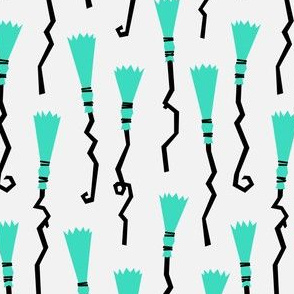 Witches Brooms - teal on light grey - halloween - LAD19