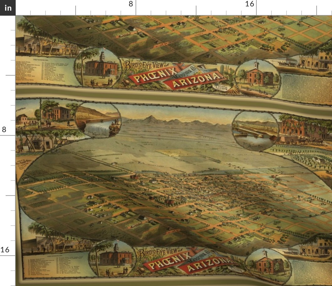 Antique birdseye view map of Phoenix AZ, small