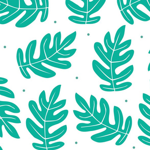 Tropical Leaves - Teal on White