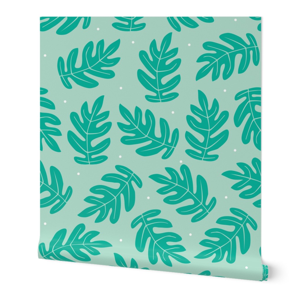 Tropical Leaves - Teal on Blue