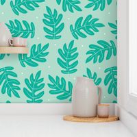 Tropical Leaves - Teal on Blue