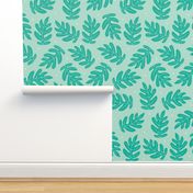 Tropical Leaves - Teal on Blue