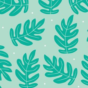 Tropical Leaves - Teal on Blue