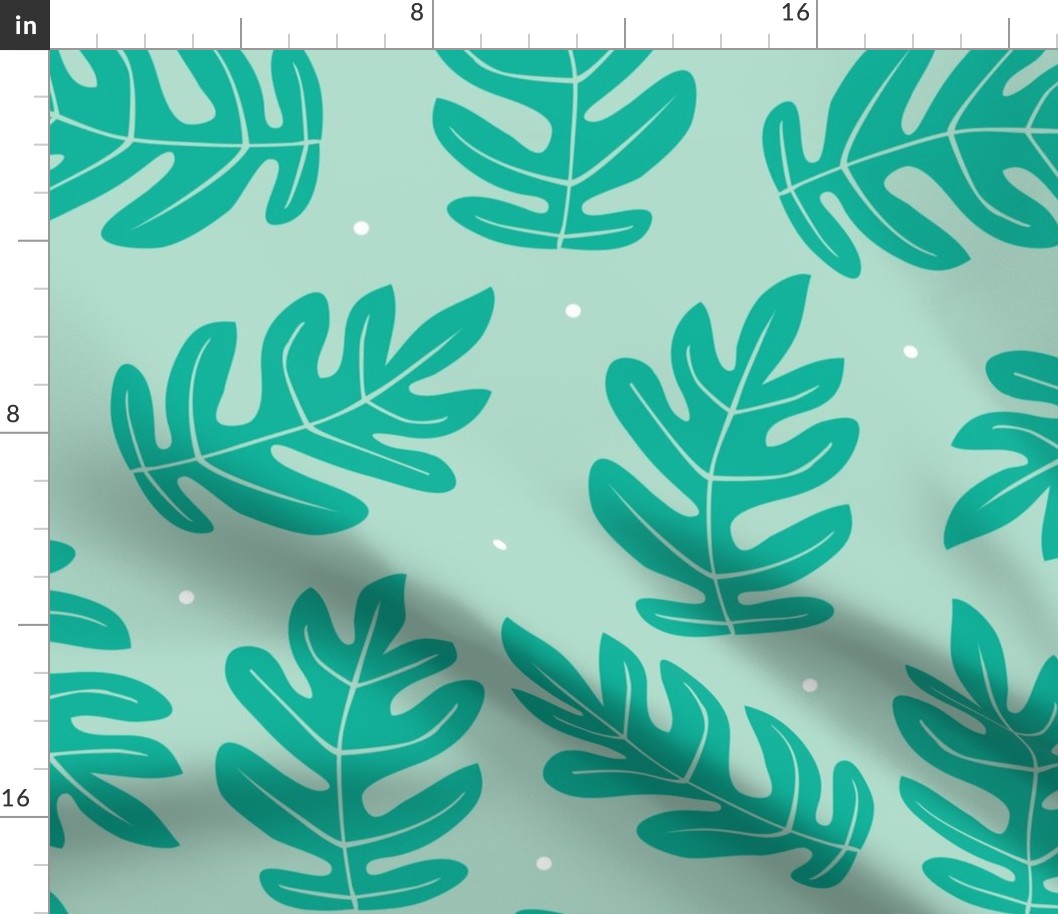 Tropical Leaves - Teal on Blue