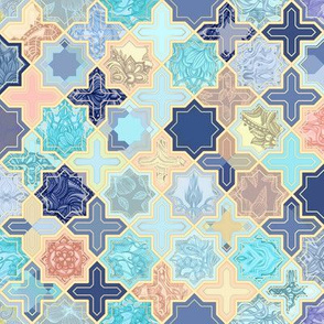 Navy, Peach and Aqua Moroccan Tile Pattern - small