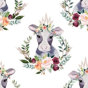 Spoonflower Fabric - Floral Cow Pink Girl Blush India