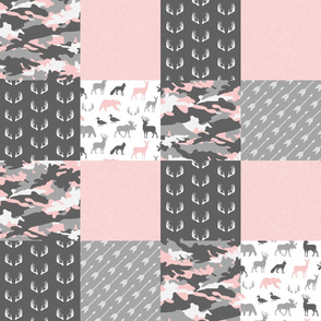 Pink and Grey Woodland Patchwork - Wholecloth - LAD19