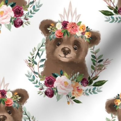 6" paprika floral brown bear with crown