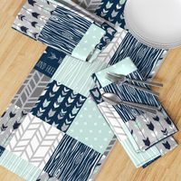 Wild and Free Patchwork - Mint, Navy and grey - arrows