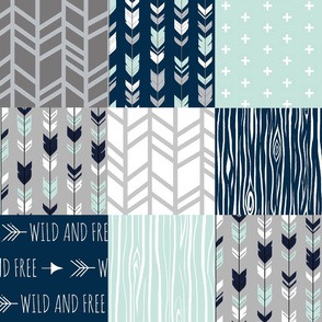 Wild and Free Patchwork - Mint, Navy and grey - arrows