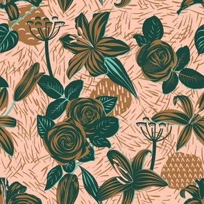 Linocut roses and lilies by Kreativkollektiv