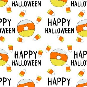 candy corn donuts fabric - happy halloween fabric, halloween fabric, trick or treat, cute, cute donuts, food, halloween food, cute fabrics -  white