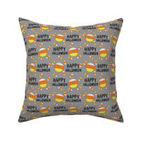 candy corn donuts fabric - happy halloween fabric, halloween fabric, trick or treat, cute, cute donuts, food, halloween food, cute fabrics -  grey