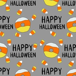 candy corn donuts fabric - happy halloween fabric, halloween fabric, trick or treat, cute, cute donuts, food, halloween food, cute fabrics -  grey