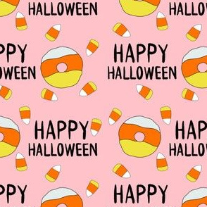 candy corn donuts fabric - happy halloween fabric, halloween fabric, trick or treat, cute, cute donuts, food, halloween food, cute fabrics -  pink