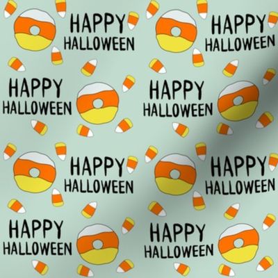 candy corn donuts fabric - happy halloween fabric, halloween fabric, trick or treat, cute, cute donuts, food, halloween food, cute fabrics - mint