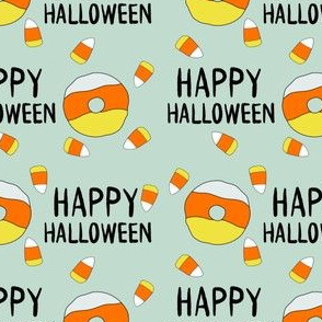 candy corn donuts fabric - happy halloween fabric, halloween fabric, trick or treat, cute, cute donuts, food, halloween food, cute fabrics - mint