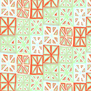 MINIMALIST CHEATER QUILT PASTEL BLUE LIME CEMENT CREAM ORANGE WHITE-HALF DROP